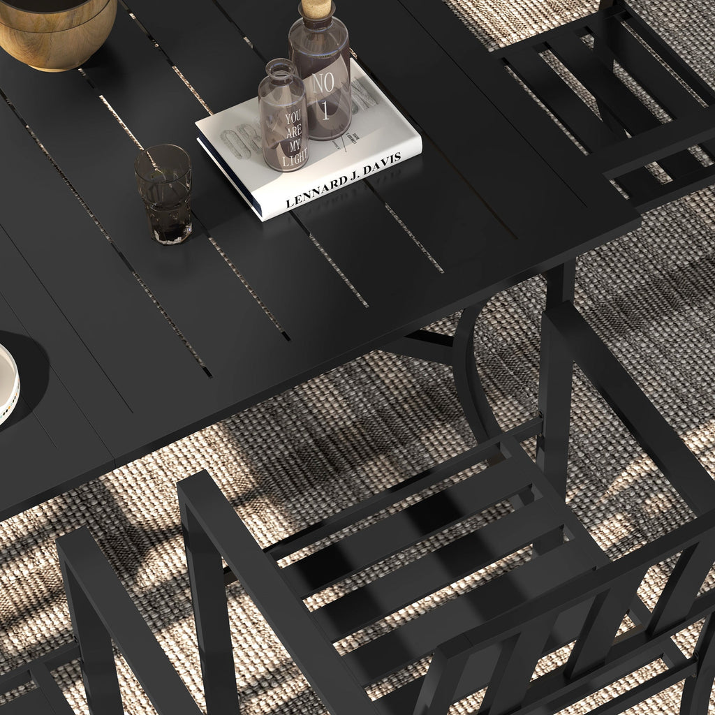 7 Pieces Patio Dining Set with Umbrella Hole, Galvanised Steel Frame, Space Saving, Black