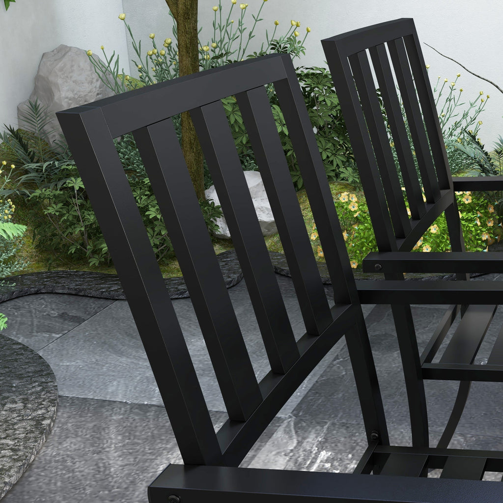 7 Pieces Patio Dining Set with Umbrella Hole, Galvanised Steel Frame, Space Saving, Black
