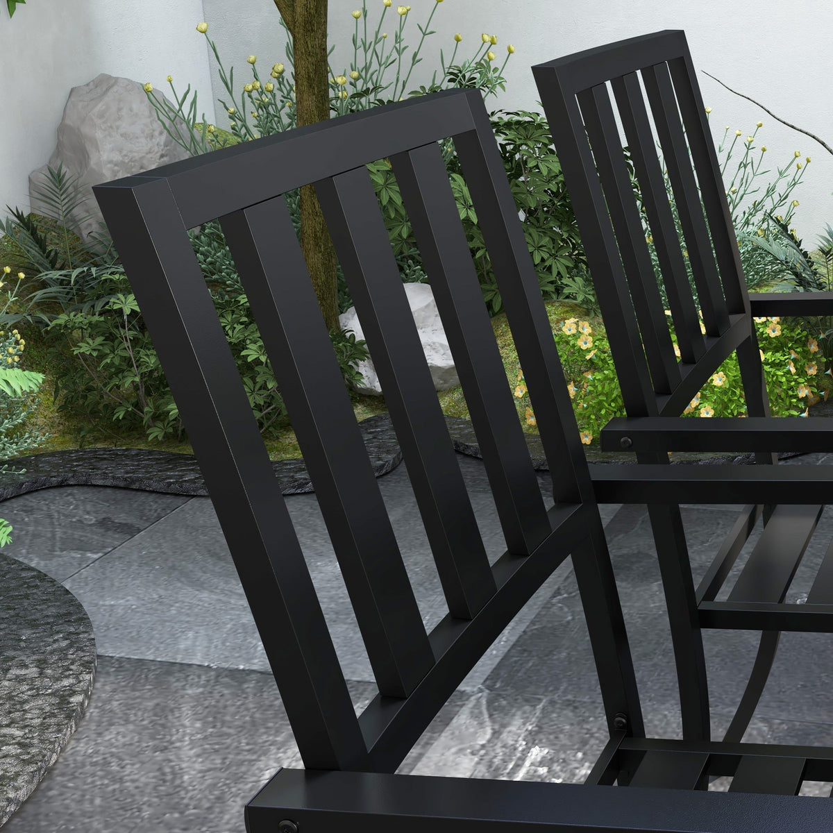 7 Pieces Patio Dining Set with Umbrella Hole, Galvanised Steel Frame, Space Saving, Black