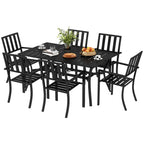 7 Pieces Patio Dining Set with Umbrella Hole, Galvanised Steel Frame, Space Saving, Black