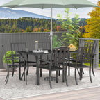 7 Pieces Patio Dining Set with Umbrella Hole, Galvanised Steel Frame, Space Saving, Black