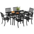 7 Pieces Patio Dining Set with Umbrella Hole, Galvanised Steel Frame, Space Saving, Black