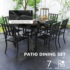 7 Pieces Patio Dining Set with Umbrella Hole, Galvanised Steel Frame, Space Saving, Black