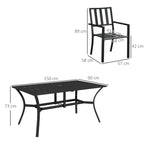 7 Pieces Patio Dining Set with Umbrella Hole, Galvanised Steel Frame, Space Saving, Black