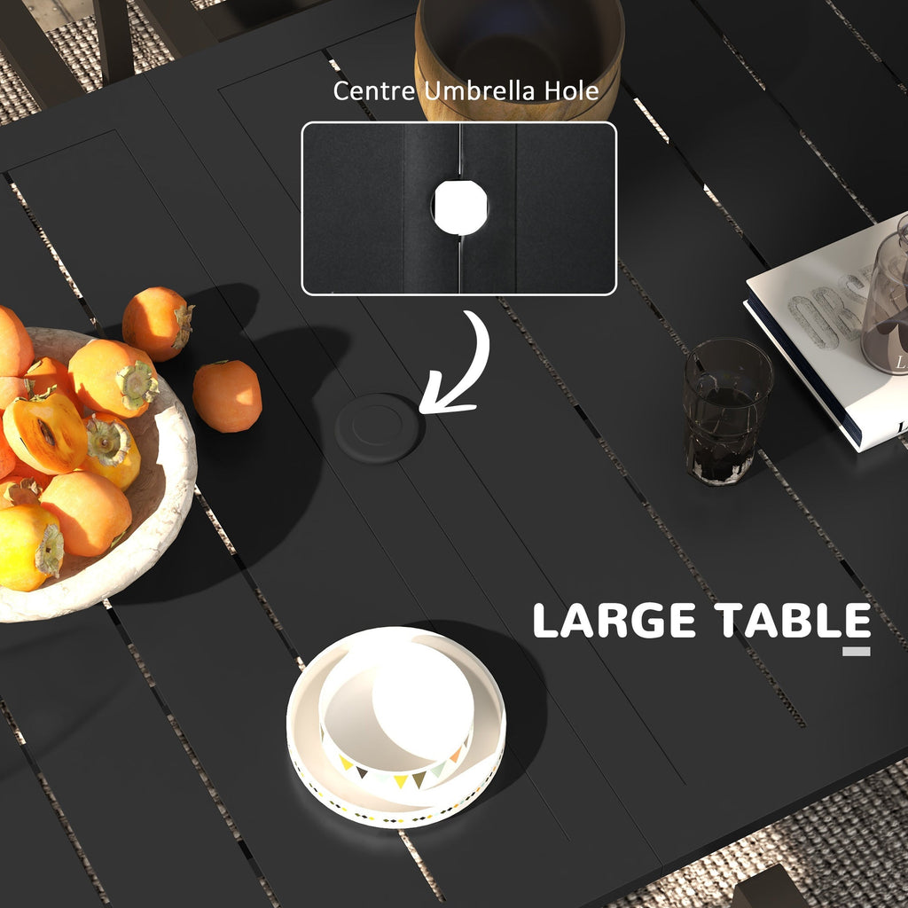 7 Pieces Patio Dining Set with Umbrella Hole, Galvanised Steel Frame, Space Saving, Black