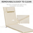 Garden Sun Lounger Cushion Replacement, Sunbed Reclining Chair Pad w/ Pillow, Cream White