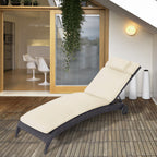 Garden Sun Lounger Cushion Replacement, Sunbed Reclining Chair Pad w/ Pillow, Cream White