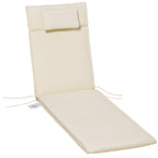 Garden Sun Lounger Cushion Replacement, Sunbed Reclining Chair Pad w/ Pillow, Cream White