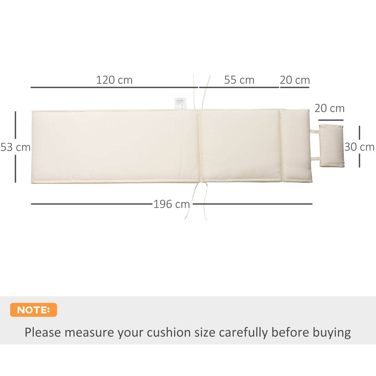 Garden Sun Lounger Cushion Replacement, Sunbed Reclining Chair Pad w/ Pillow, Cream White