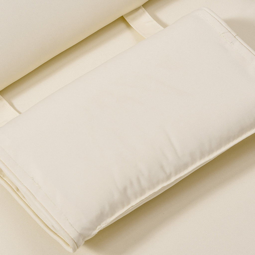 Garden Sun Lounger Cushion Replacement, Sunbed Reclining Chair Pad w/ Pillow, Cream White