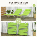 2-Piece Folding Chaise Lounge Chairs with Reclining Back, Breathable Mesh Seat & Headrest, Green