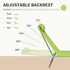 2-Piece Folding Chaise Lounge Chairs with Reclining Back, Breathable Mesh Seat & Headrest, Green