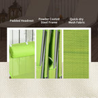 2-Piece Folding Chaise Lounge Chairs with Reclining Back, Breathable Mesh Seat & Headrest, Green