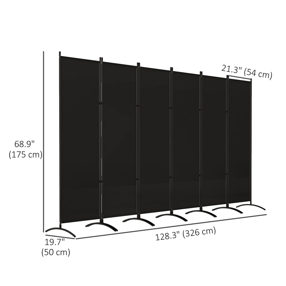 6 Panel Folding Privacy Screen, 5.7FT Tall Room Divider with UV30+ Protection, Black
