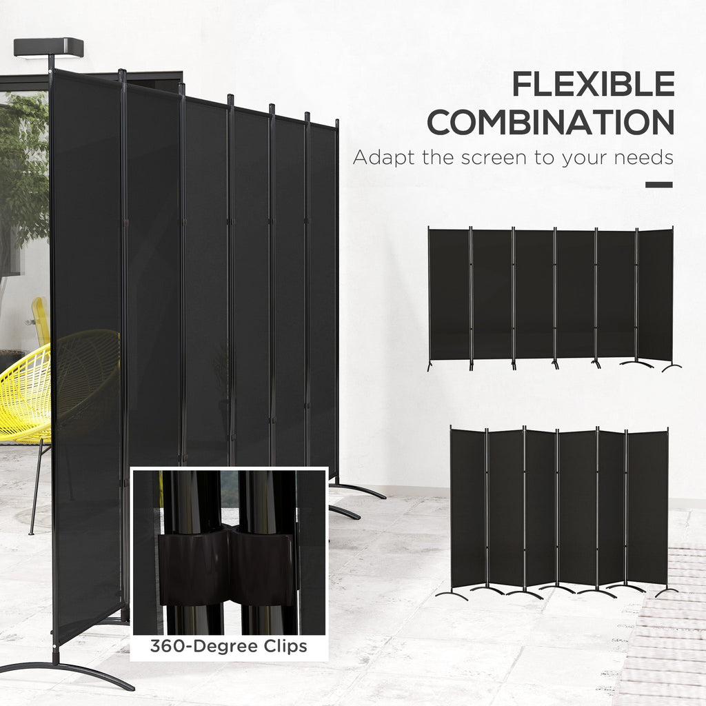 6 Panel Folding Privacy Screen, 5.7FT Tall Room Divider with UV30+ Protection, Black