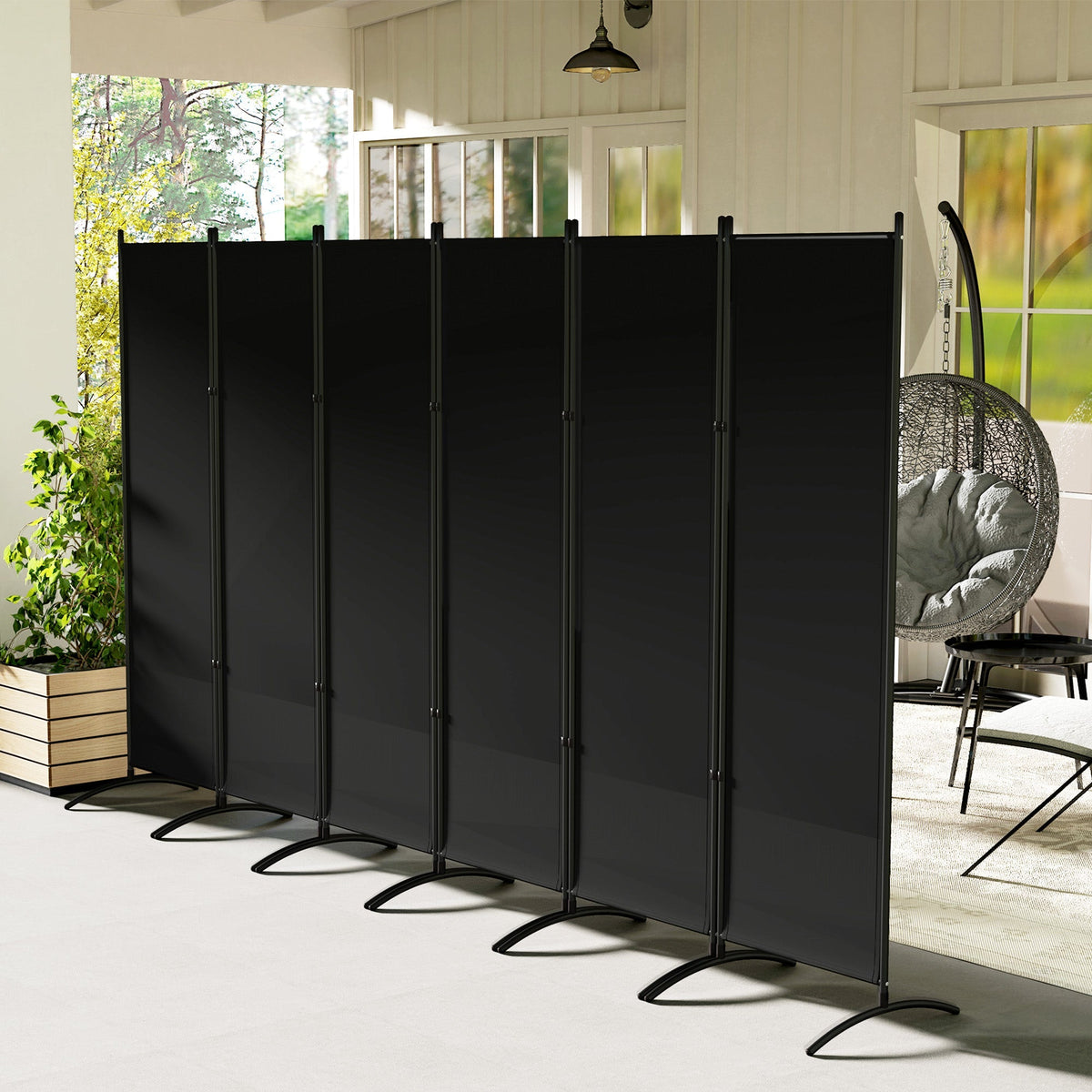 6 Panel Folding Privacy Screen, 5.7FT Tall Room Divider with UV30+ Protection, Black