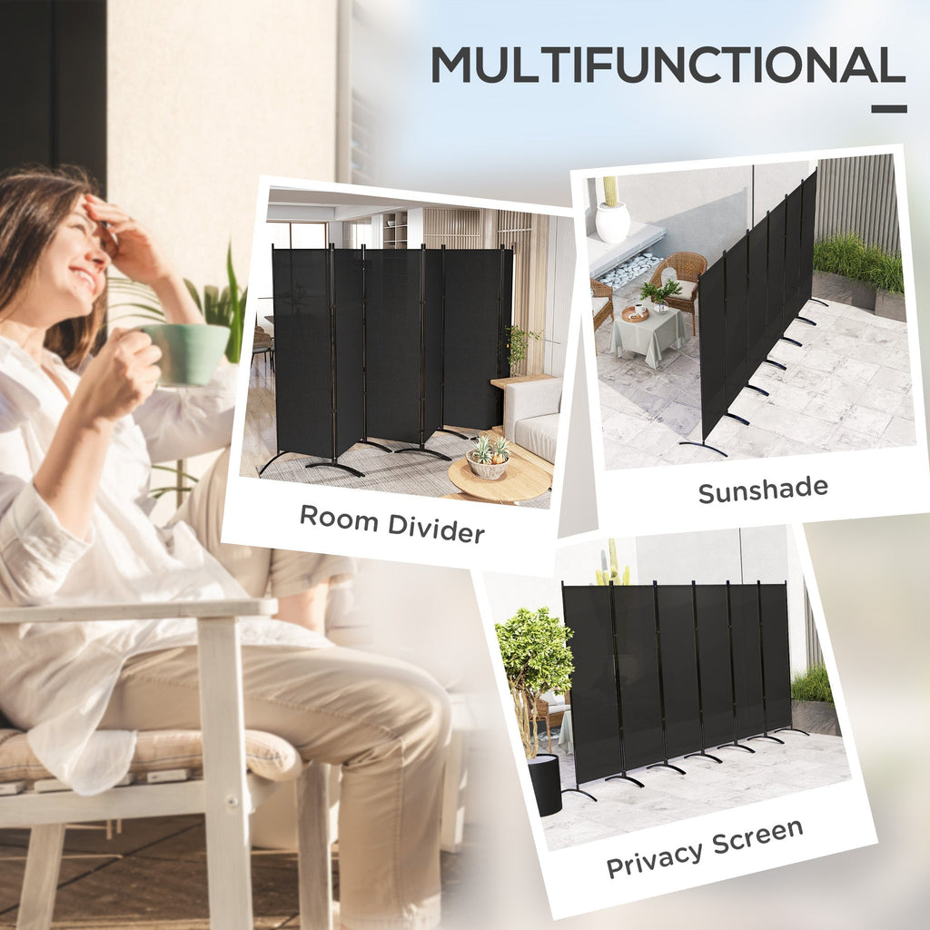 6 Panel Folding Privacy Screen, 5.7FT Tall Room Divider with UV30+ Protection, Black