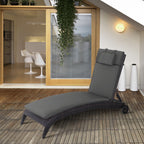 Garden Sun Lounger Cushion Replacement, Sunbed Reclining Chair Pad w/ Pillow, Grey