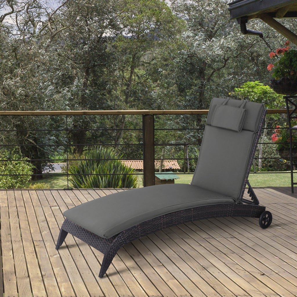 Garden Sun Lounger Cushion Replacement, Sunbed Reclining Chair Pad w/ Pillow, Grey