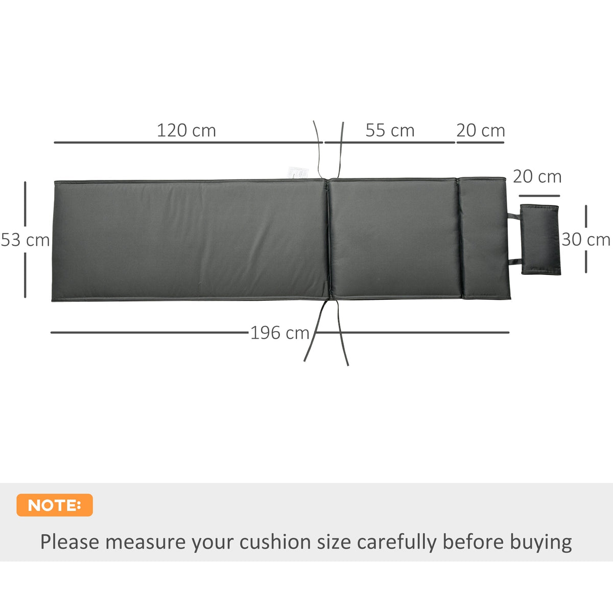 Garden Sun Lounger Cushion Replacement, Sunbed Reclining Chair Pad w/ Pillow, Grey