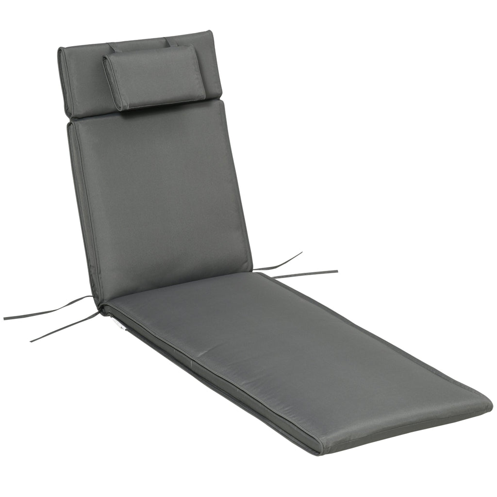 Garden Sun Lounger Cushion Replacement, Sunbed Reclining Chair Pad w/ Pillow, Grey