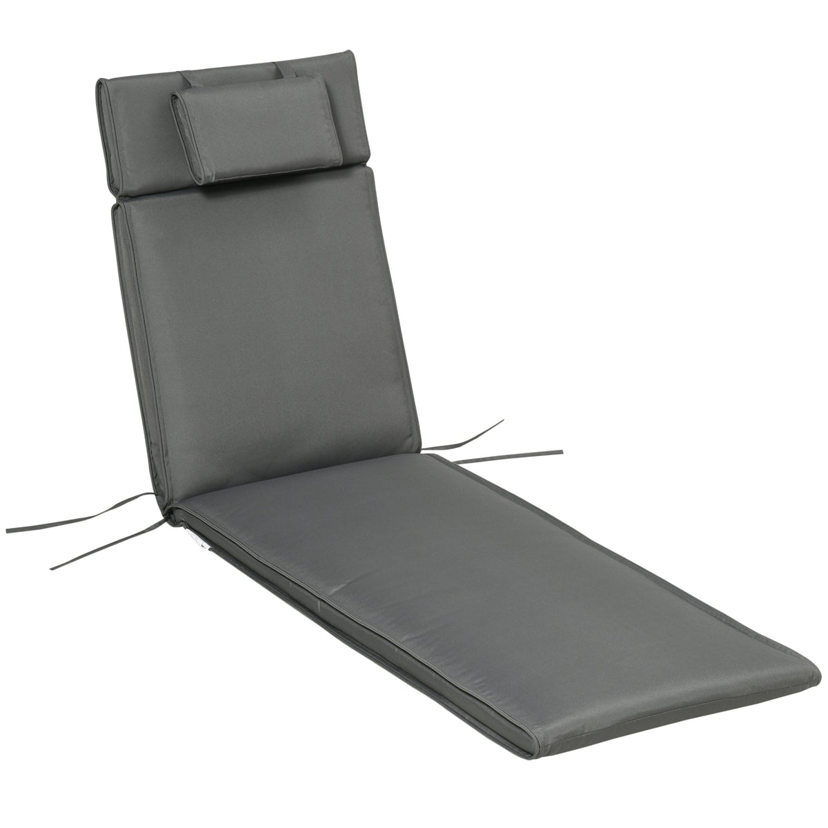 Garden Sun Lounger Cushion Replacement, Sunbed Reclining Chair Pad w/ Pillow, Grey
