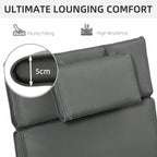 Garden Sun Lounger Cushion Replacement, Sunbed Reclining Chair Pad w/ Pillow, Grey