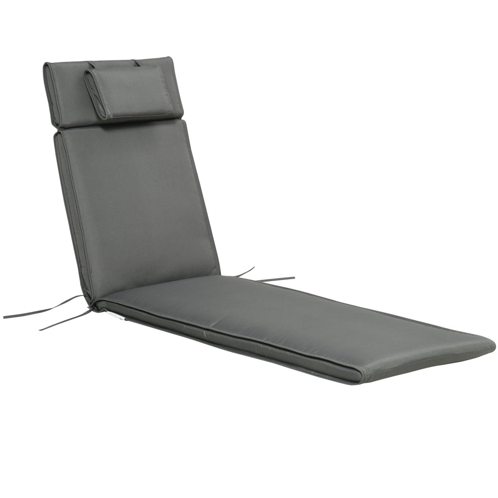 Garden Sun Lounger Cushion Replacement, Sunbed Reclining Chair Pad w/ Pillow, Grey