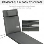Garden Sun Lounger Cushion Replacement, Sunbed Reclining Chair Pad w/ Pillow, Grey