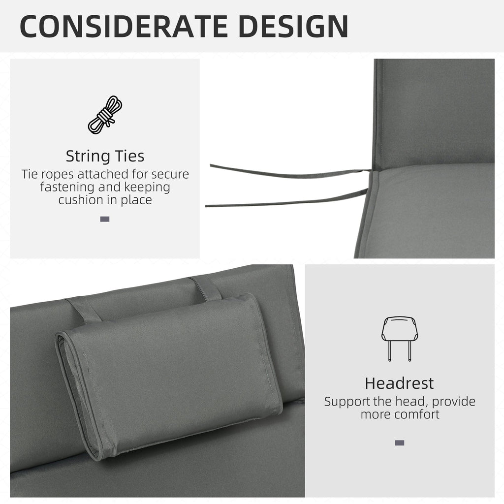 Garden Sun Lounger Cushion Replacement, Sunbed Reclining Chair Pad w/ Pillow, Grey