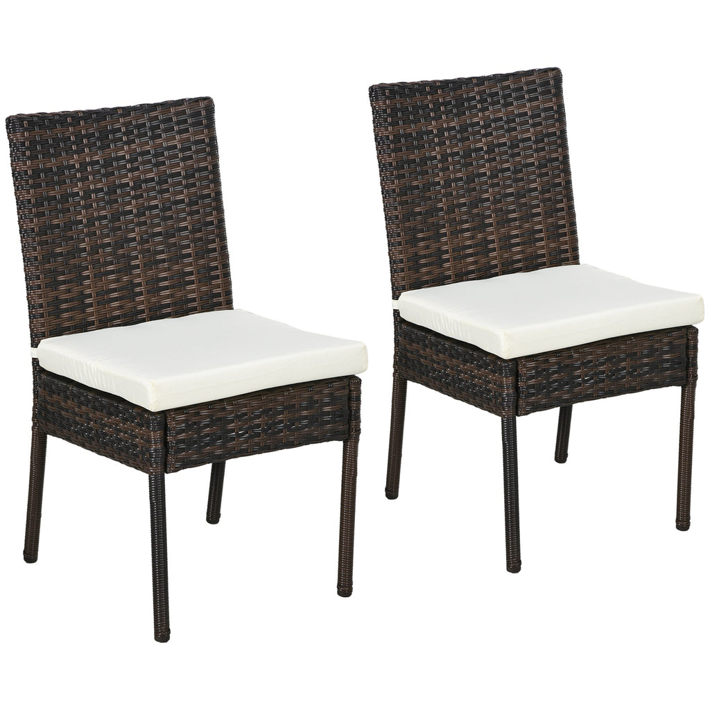PE Rattan Outdoor Dining Chairs with Cushion, Patio Wicker Dining Chair with Backrest, Brown