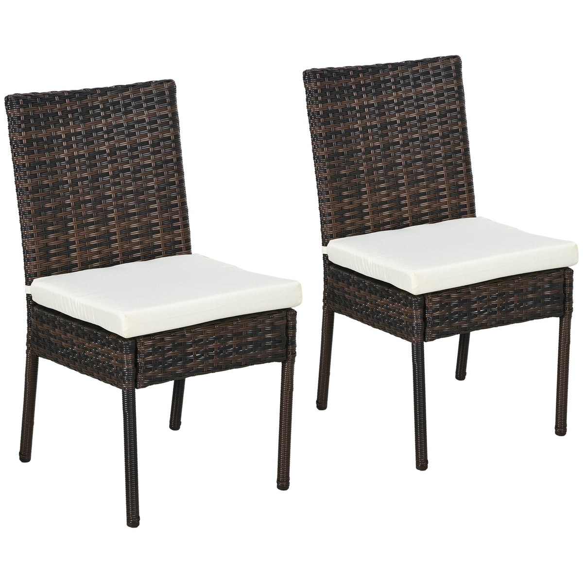 PE Rattan Outdoor Dining Chairs with Cushion, Patio Wicker Dining Chair with Backrest, Brown