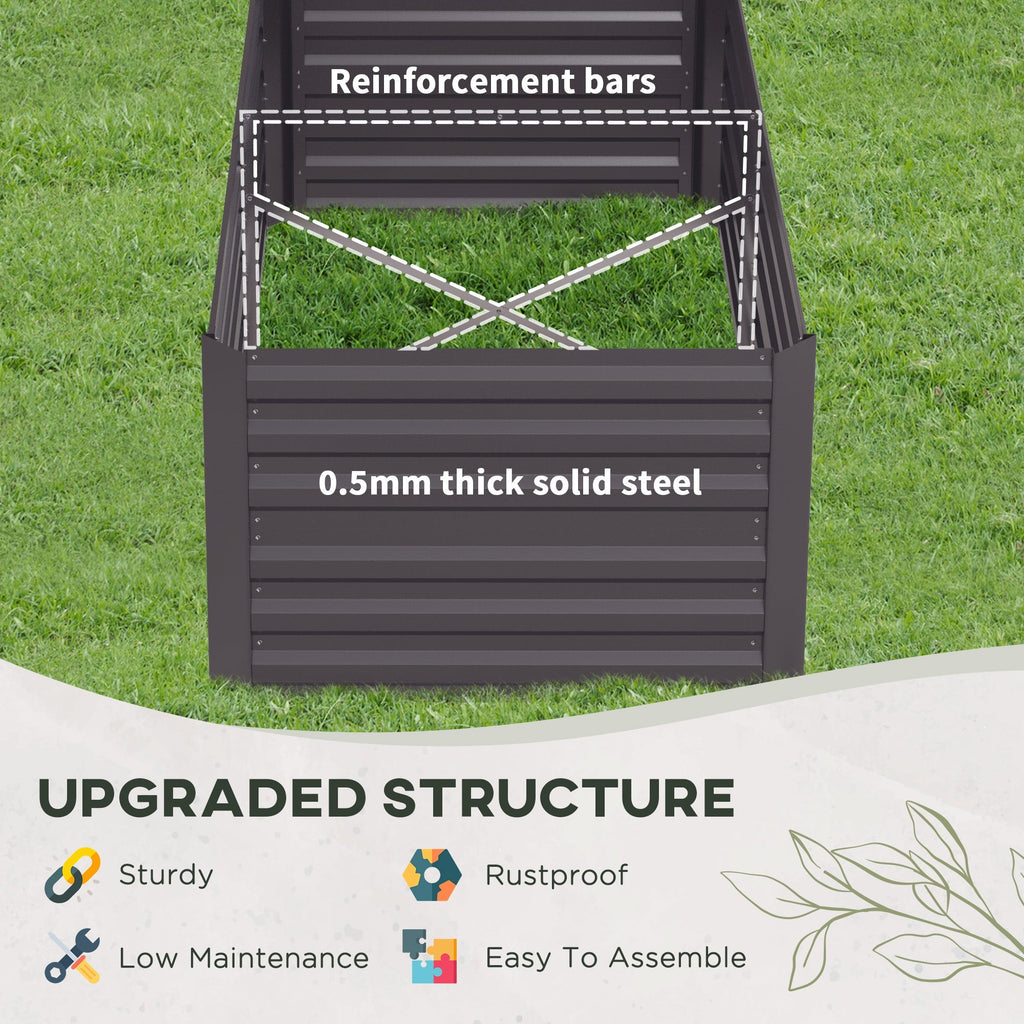 Galvanized Raised Garden Bed Kit with Reinforcing Bars, Large and Tall Metal Planter Box for Vegetables, Flowers and Herbs, 6' x 3' x 2', Dark Gray