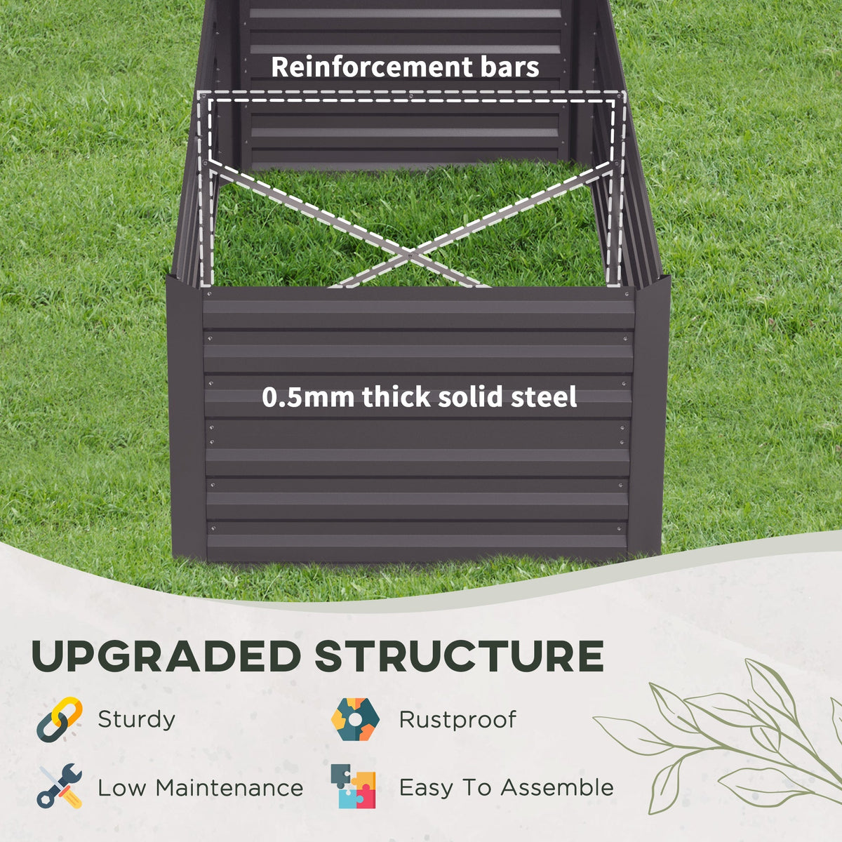 Galvanized Raised Garden Bed Kit with Reinforcing Bars, Large and Tall Metal Planter Box for Vegetables, Flowers and Herbs, 6' x 3' x 2', Dark Gray