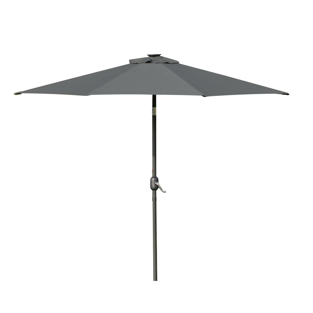 9ft Solar Patio Umbrella Outdoor Sunshade 24 LED Lights Tilt Canopy, Charcoal Grey