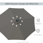 9ft Solar Patio Umbrella Outdoor Sunshade 24 LED Lights Tilt Canopy, Charcoal Grey