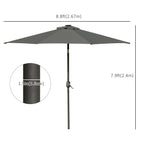 9ft Solar Patio Umbrella Outdoor Sunshade 24 LED Lights Tilt Canopy, Charcoal Grey