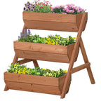 3 Tier 66L Raised Garden Bed Wooden Elevated Planter Box Kit for Flower, Vegetable, Herb, 65 x 75 x 76cm, Brown