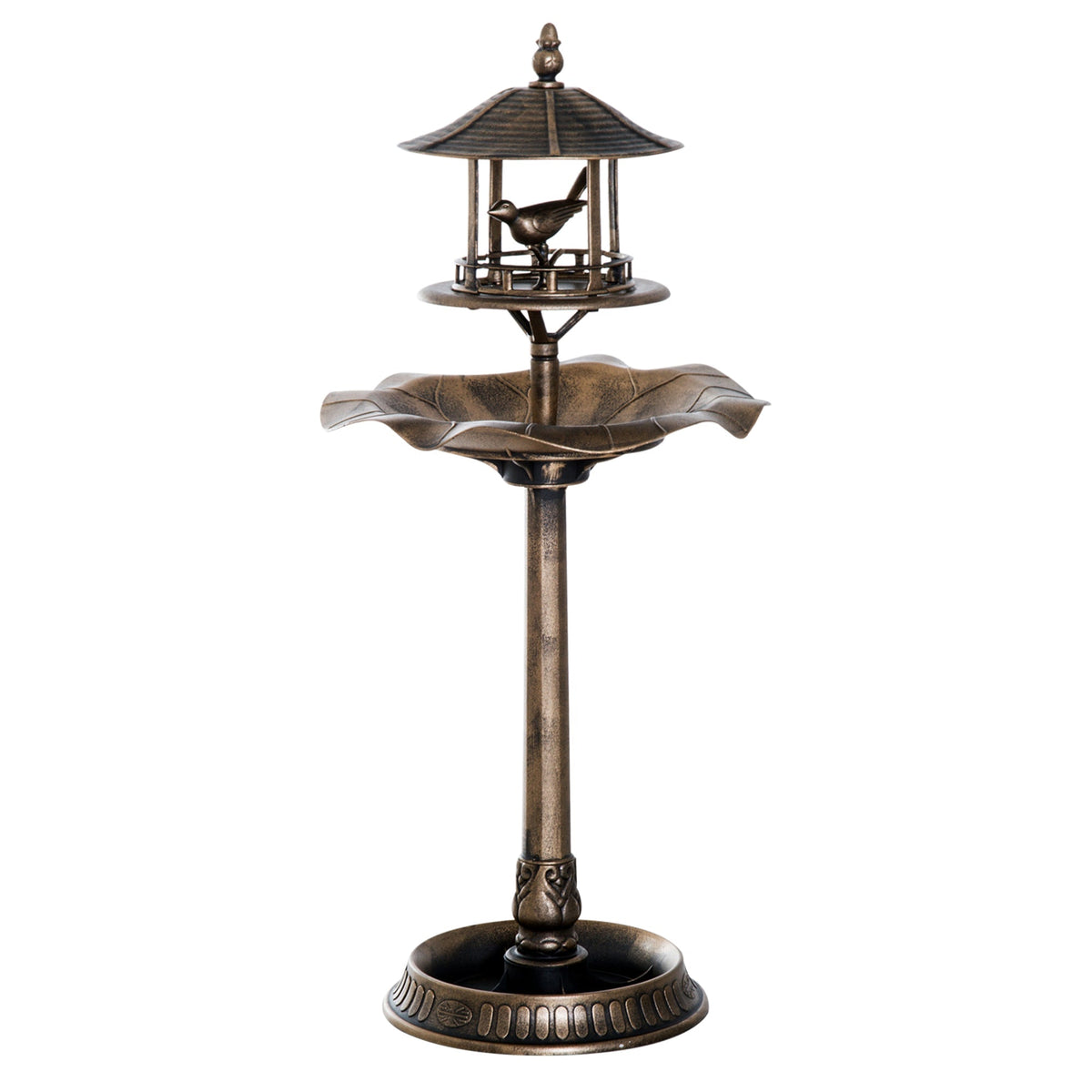 Antique Gold 3-in-1 Garden Bird Bath with Feeder & Underneath Flower Planter