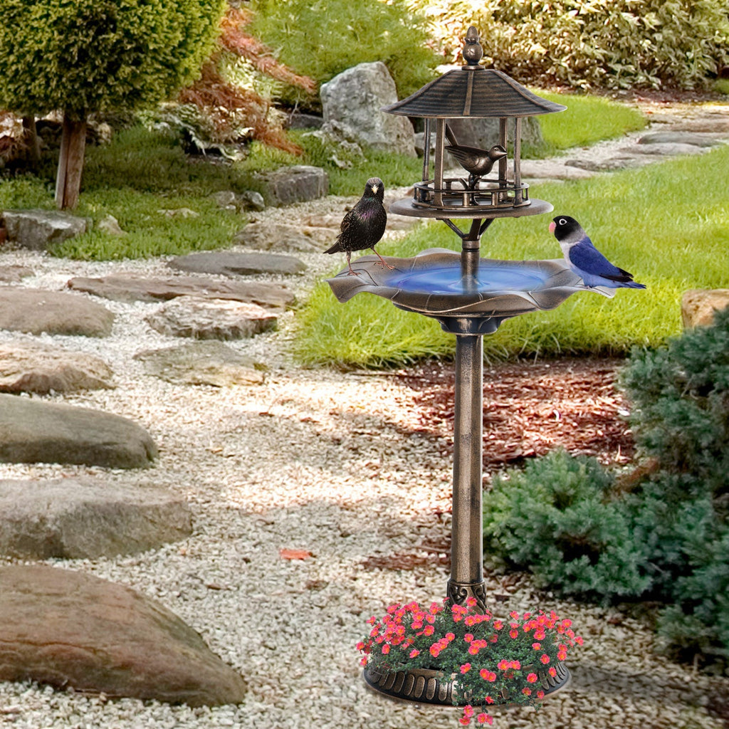 Antique Gold 3-in-1 Garden Bird Bath with Feeder & Underneath Flower Planter