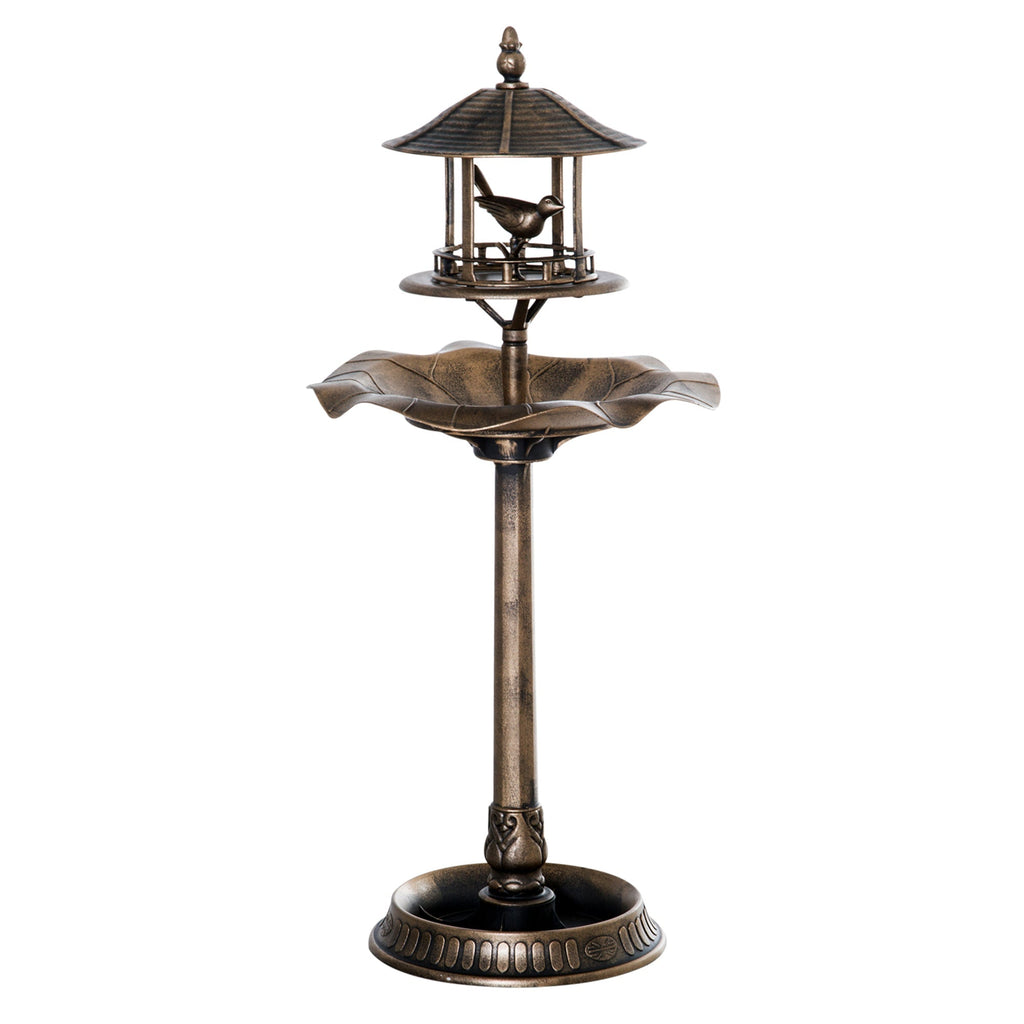 Antique Gold 3-in-1 Garden Bird Bath with Feeder & Underneath Flower Planter