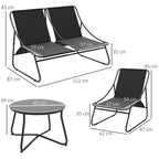 4 Seater Steel Outdoor Sofa Set with Chairs, Glass Coffee Table & Thick Cushions, Light Grey