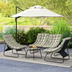 4 Seater Steel Outdoor Sofa Set with Chairs, Glass Coffee Table & Thick Cushions, Light Grey