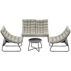 4 Seater Steel Outdoor Sofa Set with Chairs, Glass Coffee Table & Thick Cushions, Light Grey
