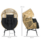 Garden Rattan Egg Chair with 14cm Thick Seat Cushion, Headrest & Adjustable Feet, Sand
