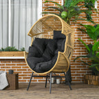 Garden Rattan Egg Chair with 14cm Thick Seat Cushion, Headrest & Adjustable Feet, Sand