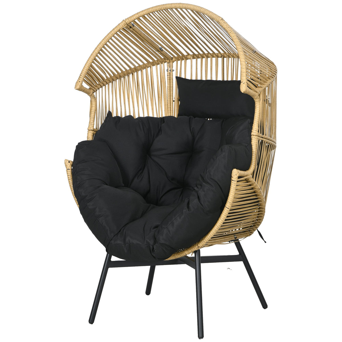 Garden Rattan Egg Chair with 14cm Thick Seat Cushion, Headrest & Adjustable Feet, Sand