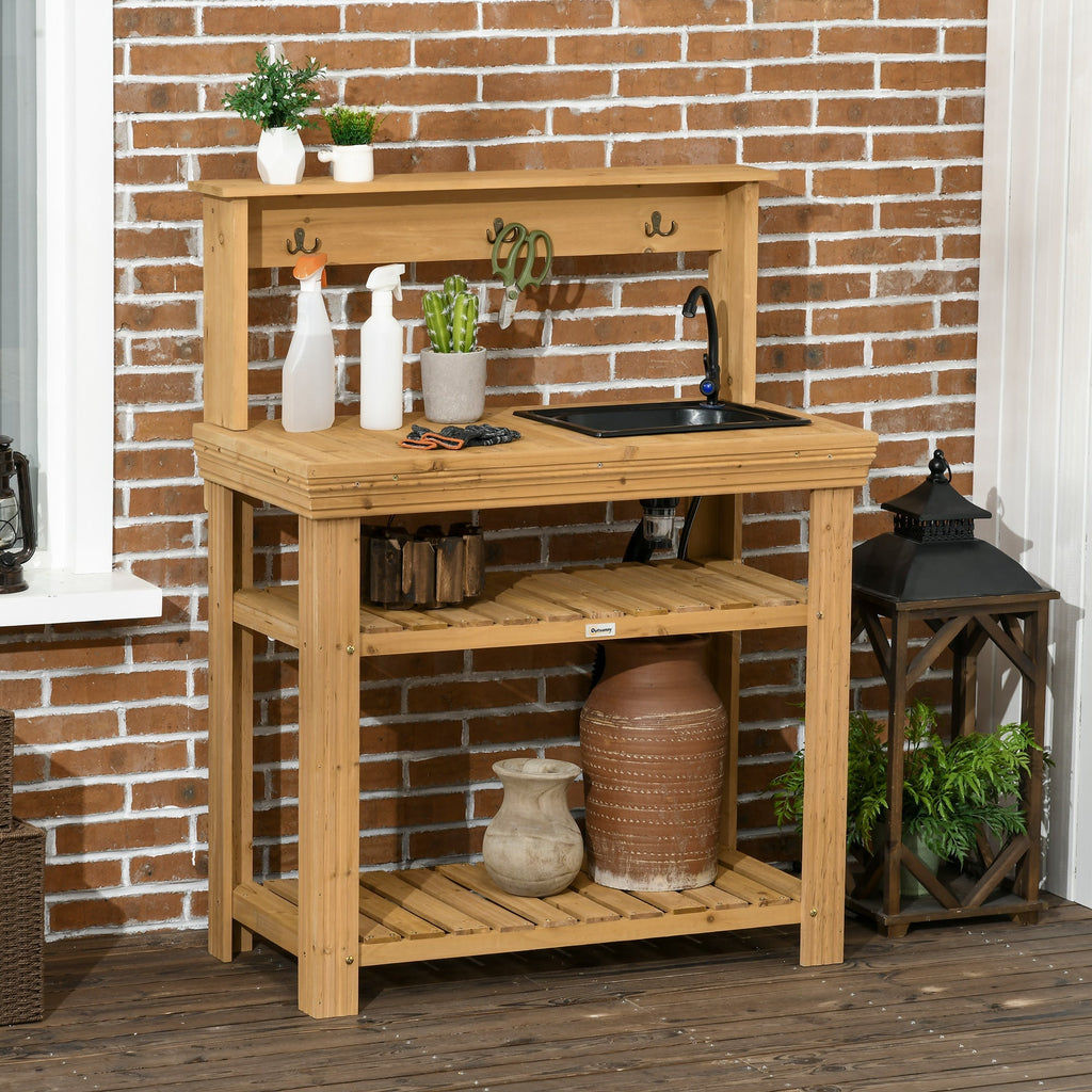 Potting Bench with Removable Sink & Faucet, Storage Shelves