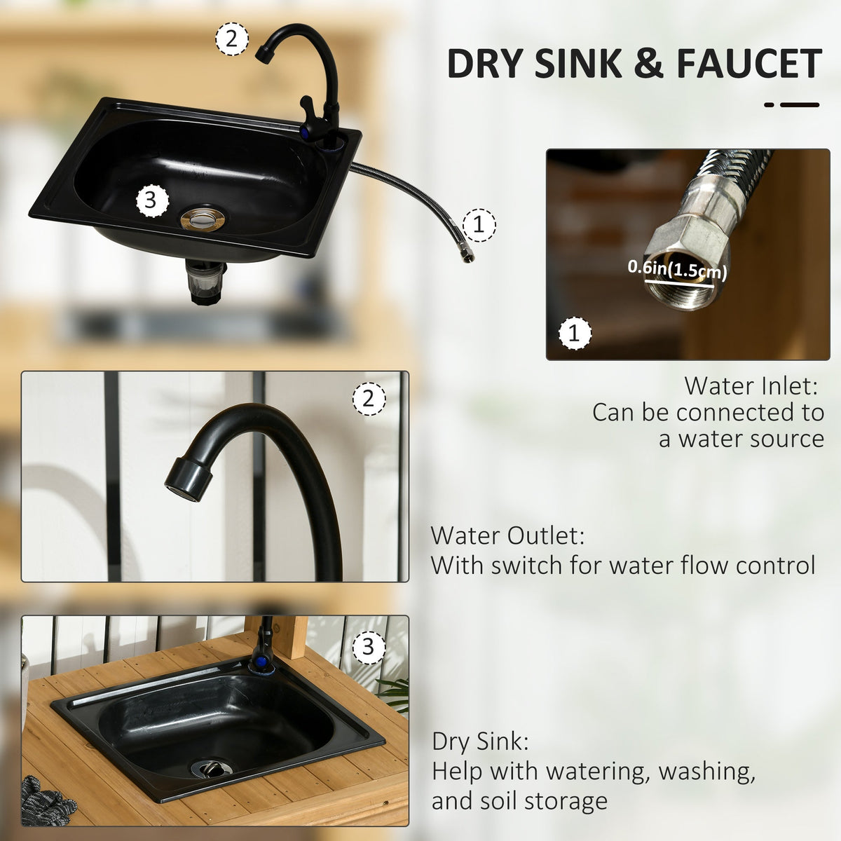 Potting Bench with Removable Sink & Faucet, Storage Shelves