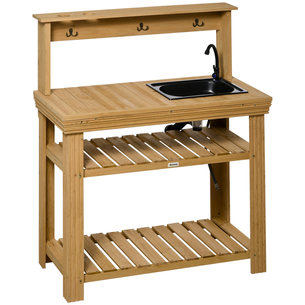 Potting Bench with Removable Sink & Faucet, Storage Shelves
